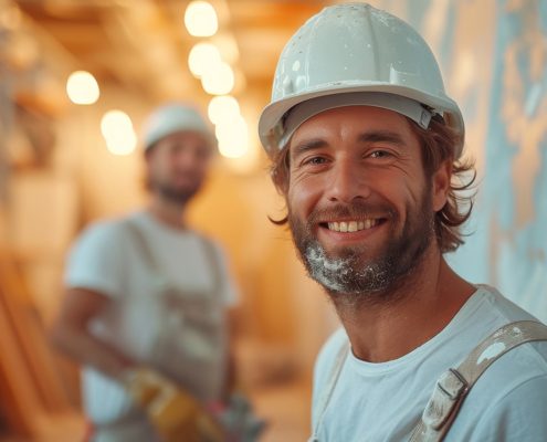 A man wearing a hard hat and smiling.